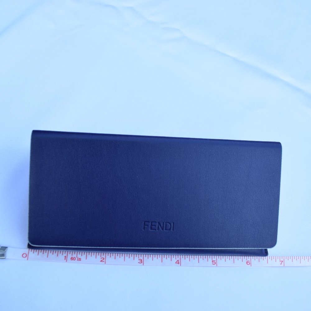 Fendi Sunglasses Case, Large Blue Leather Triangle Hard Case, Coral Cloth, Wide - Picture 8 of 11